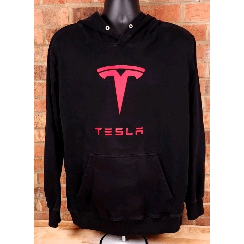 Tesla Motors Pullover‎ Black Hoodie Sweatshirt Size XL